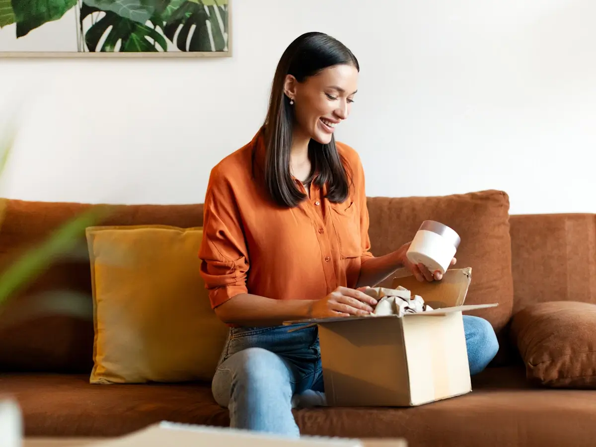 woman unboxing home products